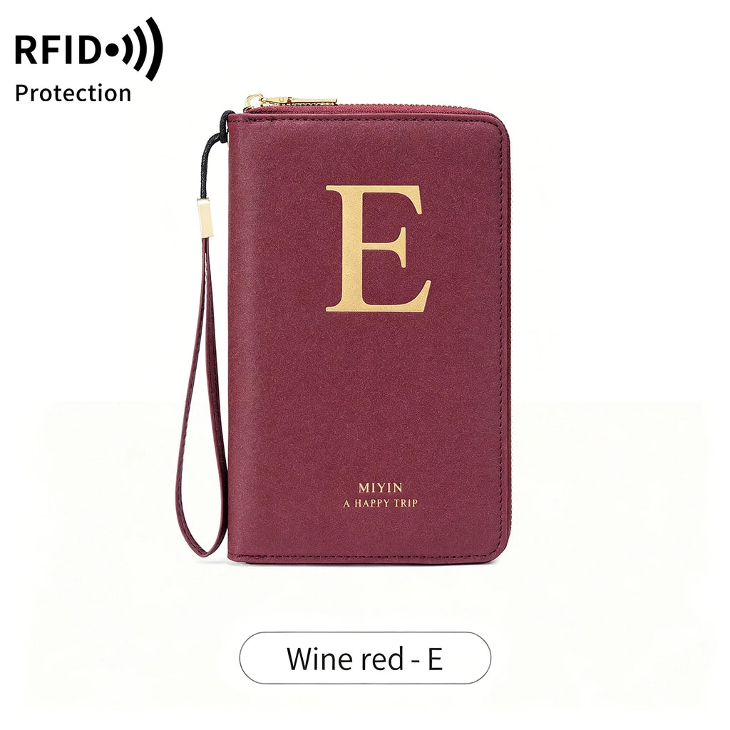 Multi-Functional RFID Blocking Passport Bag Travel Document Holder with Long Zipper Ticket Storage Wallet for Multiple Passports