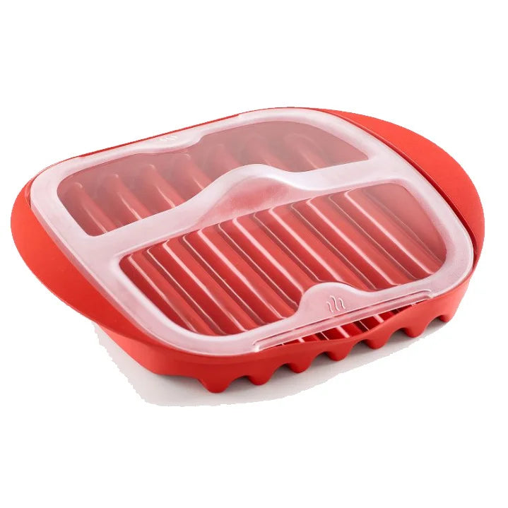 Microwave Bacon Tray with Splatter Lid Safety Quick and with No Mess Pizza Tray in Few Minutes Efficient Food Prep Kitchen Tools