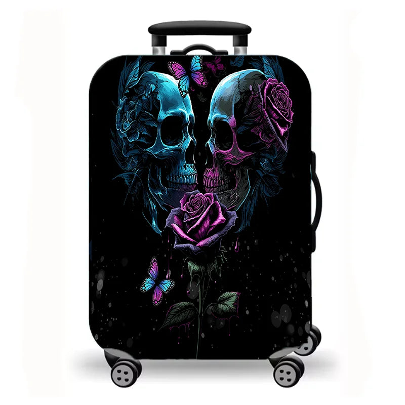 Luggage Cover, Gothic Skull Rose Print Stretch Suitcase Protector, Dark Halloween Horror Art Design for Travel