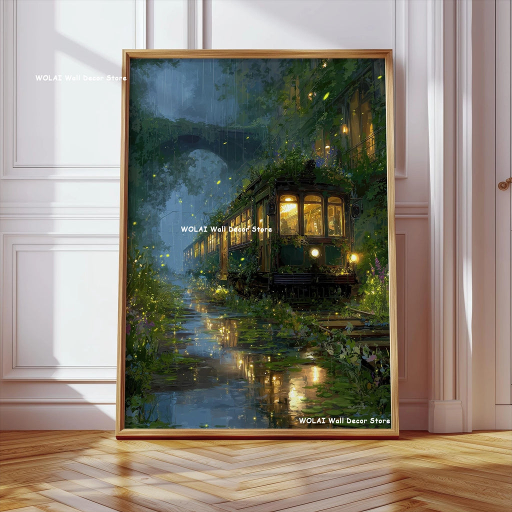 Anime Cafe Shop and Bicycle Canvas Poster Ghibli Work Anime Style Street Cafe Scene Wall Art Printing for Living Room Home Decor