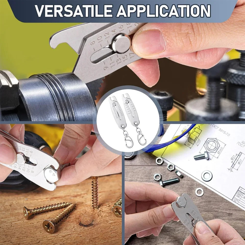 Precise Thread Size Checker Keychain Portable Caliper Gauge Metric/Imperial Hexagonal Nut Screw Thread Size Manual Measure Tools
