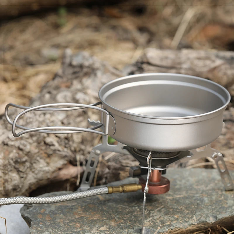 Tiartisan Titanium Folding Handle Camping Pot Frying Pan Set  Lightweight Portable Cookware Equipment For Outdoor Hiking Picnic