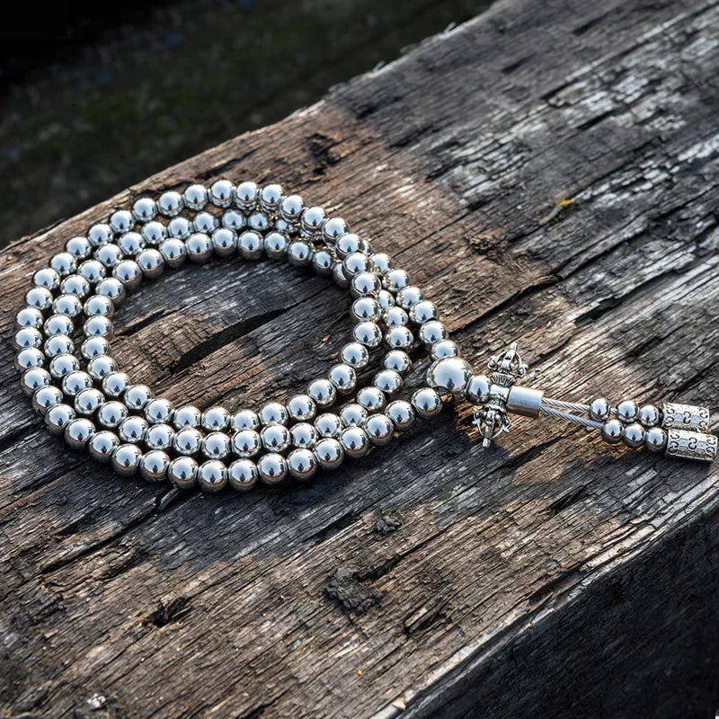 Stainless Steel Jewelry Male Bracelet Braided Link Buddha Beads Necklace Waist Chain Tactical Self Defense Whip Multi-fonction