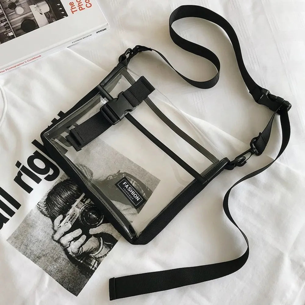 Square PVC Messenger Bag Large Capacity Button Transparent Crossbody Bag with Removable Strap Waterproof Casual Shoulder Bag