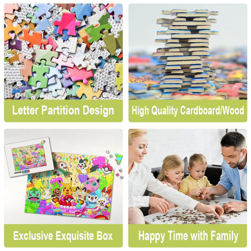 Challenging Toy Pokemon 1000Pcs Wooden Jigsaw Puzzles Educational Games Montessori Table Game for Kids Adults Fun Leisure Gifts