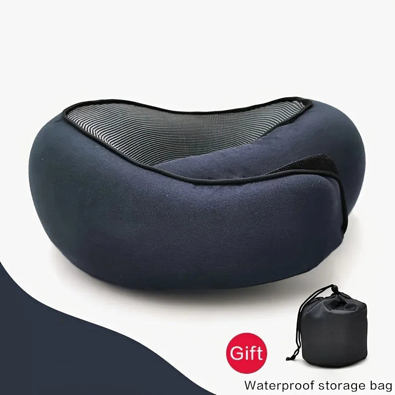 1pc Travel Pillow Pure Memory Foam Neck Pillow, Comfortable & Breathable Cover, Machine Washable, Airplane Travel Kit With Luxur