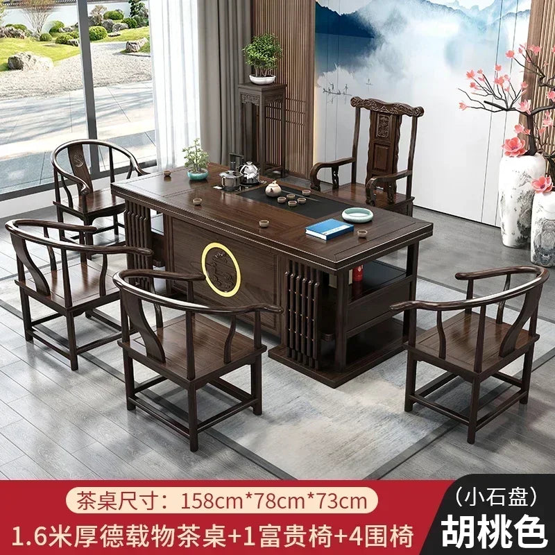 r5.13  solid wood tea table and chair combination one table five chairs coee table tea set household kung fu tea
