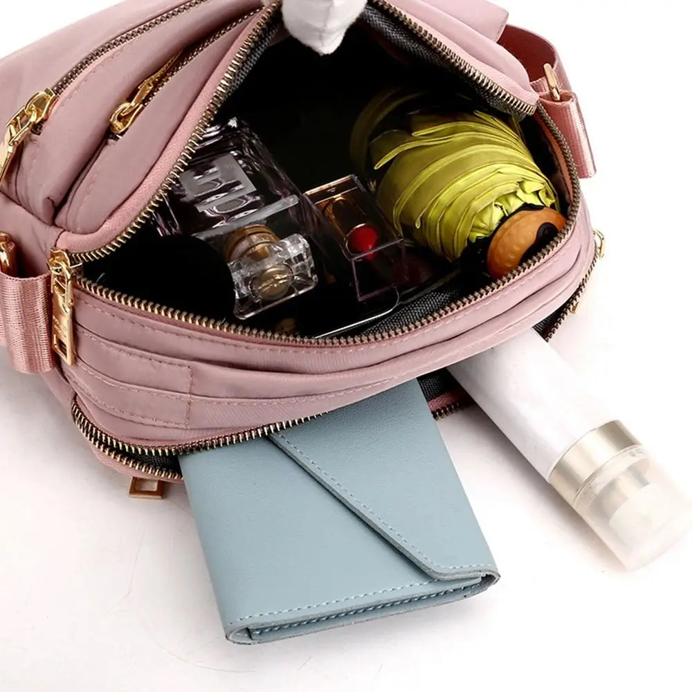 Casual Multi Layer Nylon Crossbody Bag Zipper Canvas Women Backpack Korean Style Waterproof Oxford Shoulder Bag Travel