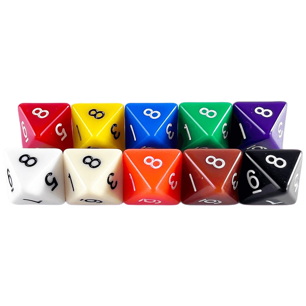 D8 Polyhedral Dice 15.5mm TRPG DND Digital Dice Game Set 8 Sides 10Pcs for Board Game