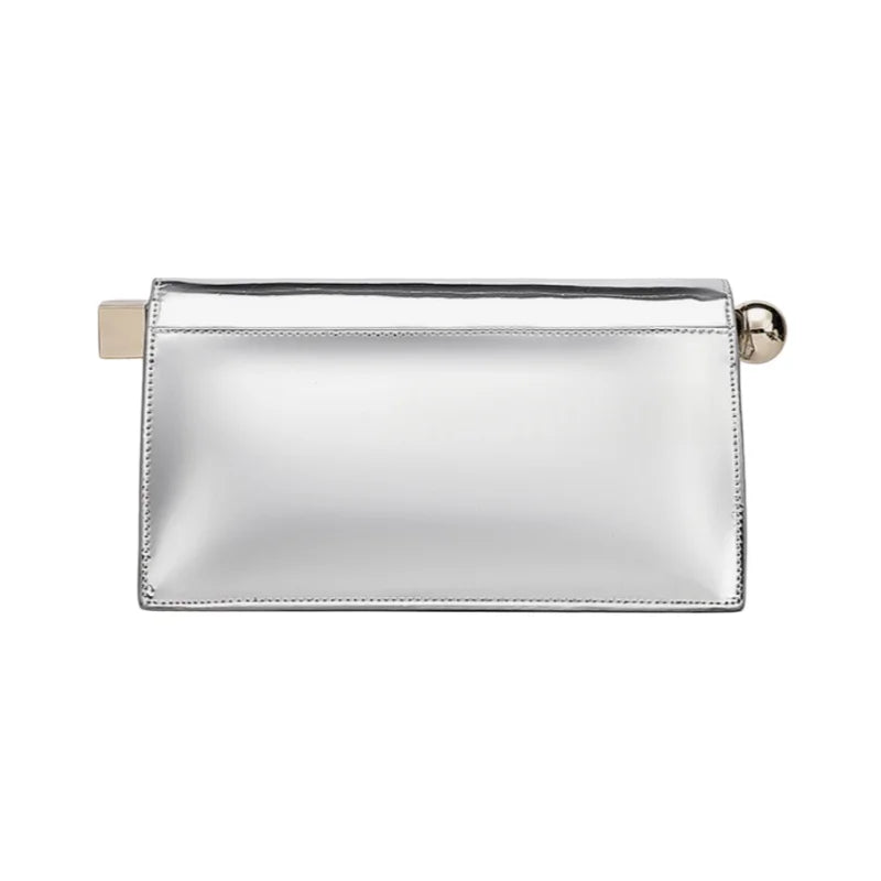 Large Silver Curled Edge Folding Handbag Fashion Premium Metalic Single Shoulder Crossbody Bag High Texture Leather Clutch Bag