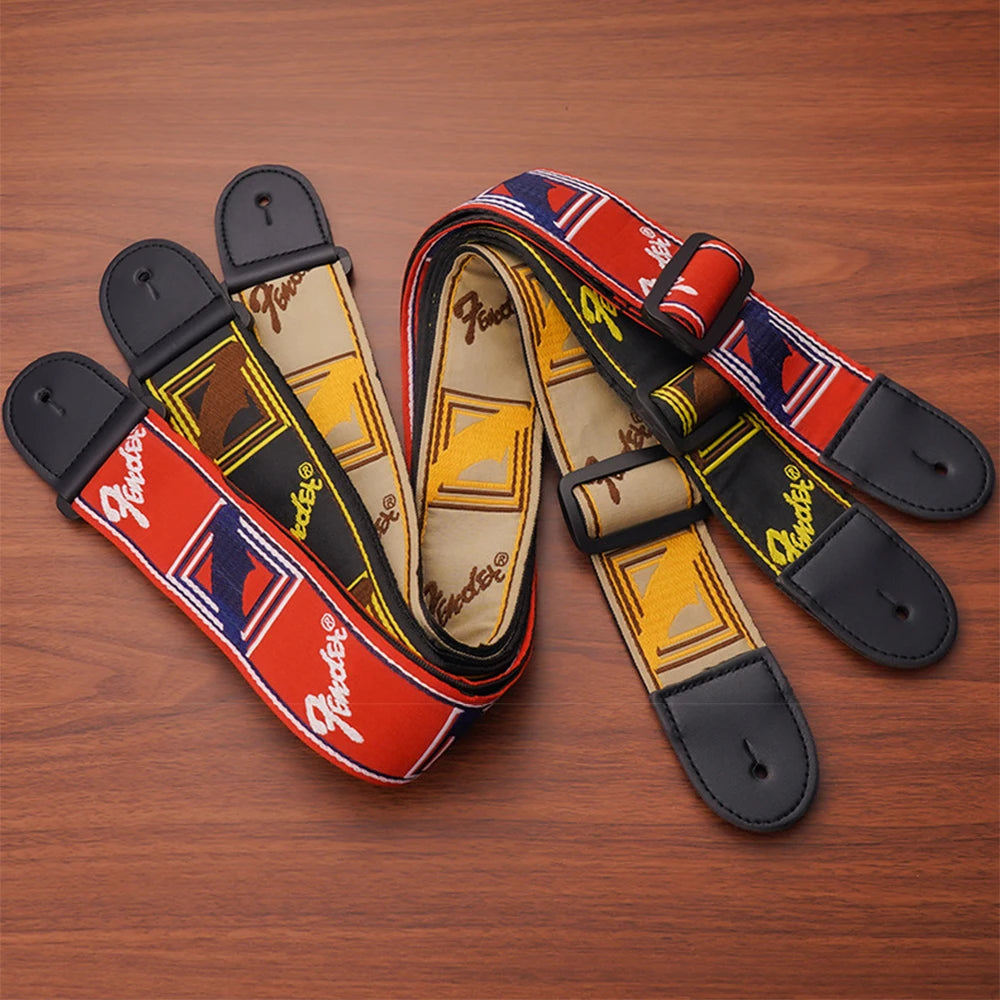 1pc FD Embroidery Guitar Strap Leather Acoustic Electric Guitar Widening Straps Folk Classical Wooden Guitars Shoulder Belt