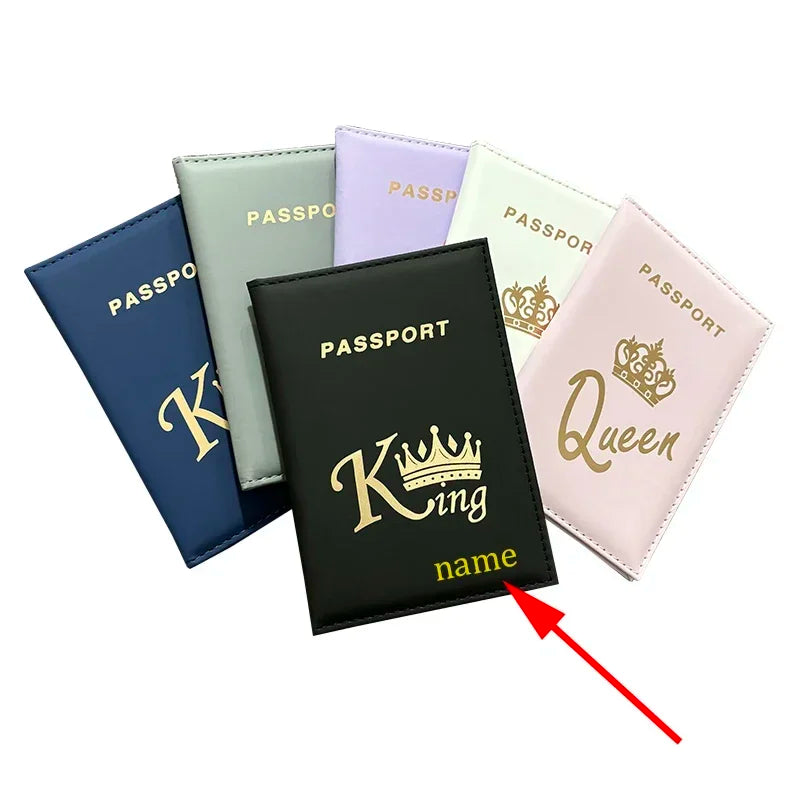 Personalised Name King and Queen Logo Passport Cover Customize Gold Color Name for Couple Customizable Passport Book Holder