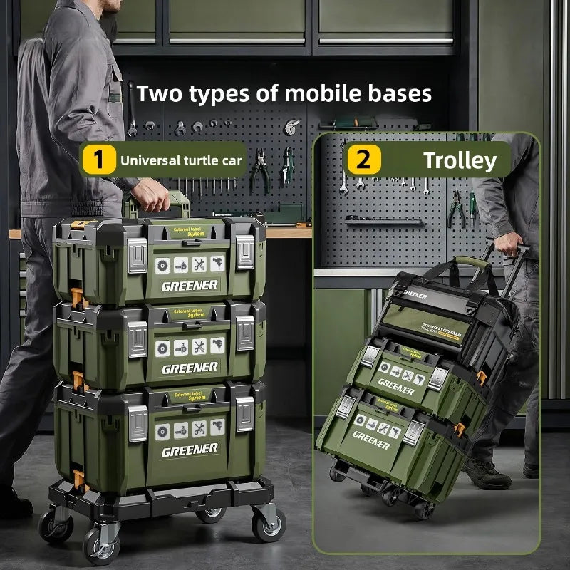 Stackable Toolbox Set Large Hardware Wide Storage Tote Luggage Rolling Handle Multi Function Organizer Box Tool Box Tool Chest