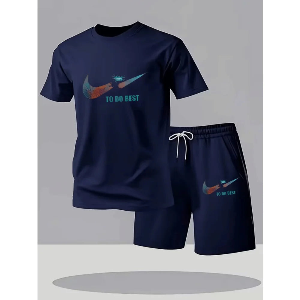 New Summer Sportswear Men's Suit Fashion Two-Piece Sports Fitness Running Casual Quick Drying Short Sleeved Shorts Set Men