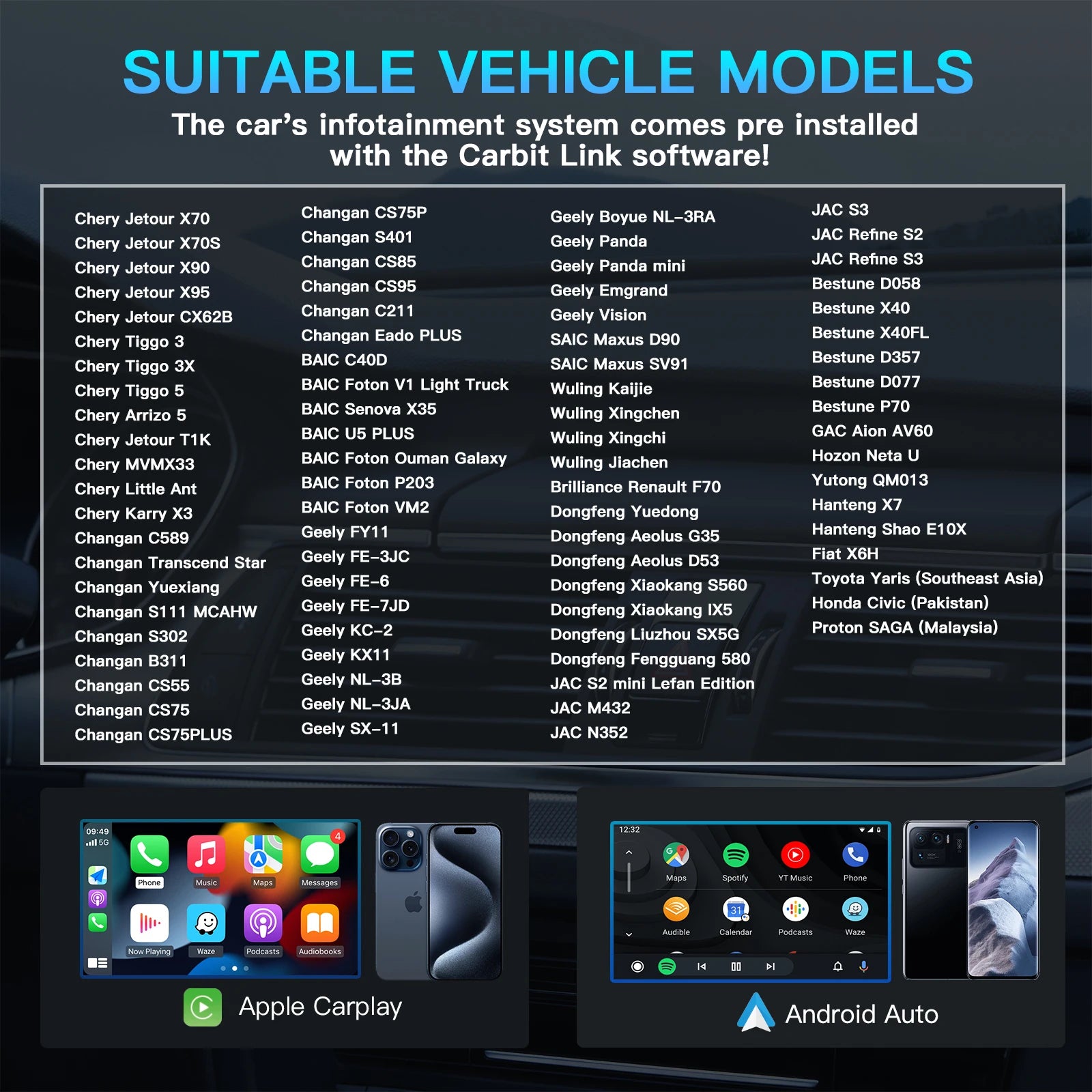 CARABC Carbitlink Smartlink Easy Connect to Wireless CarPlay Android Auto For Chery Jetour X70 X70S X90 X95