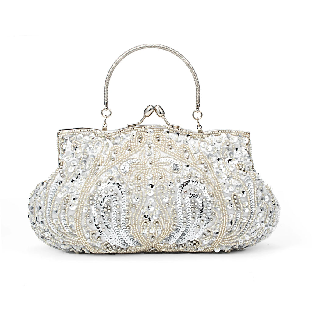 Retro Evening Bags For Women Clutch Bag Embroidered Sequins Beaded Chain Shoulder Bag For Dress Banquet Wedding Handbag Purse