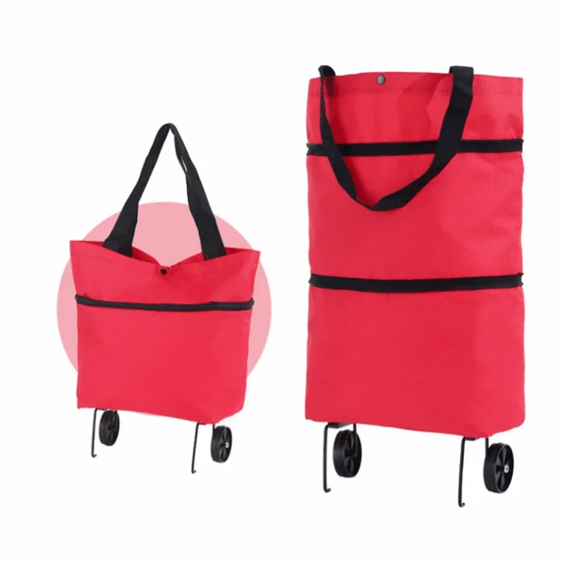 1pc Foldable Handbag, Small Trolley Large Supermarket Shopping Bag, Hand-drawn Grocery Cart Portable Bag