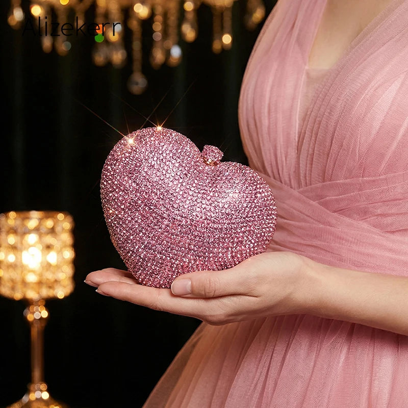 Alizekerr Heart Shaped Crystal Evening Bags Women Boutique Classy Chic Rhinestone Small Clutch Purses And Handbags Wedding Party