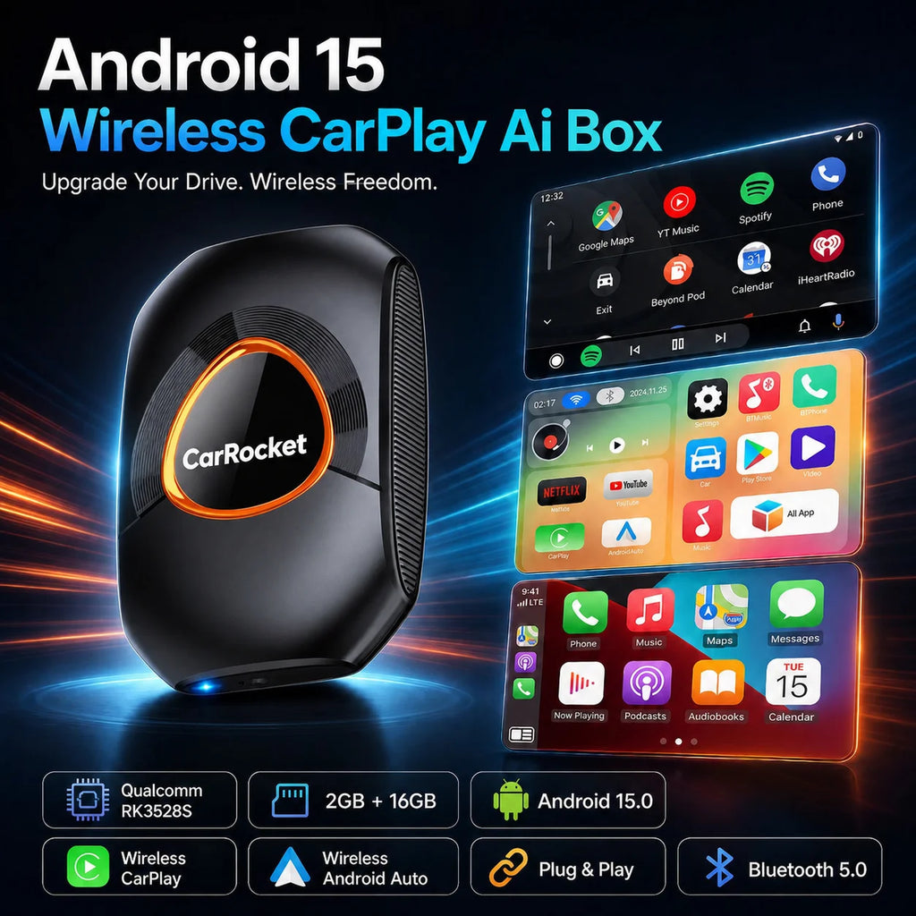 CarRocket 5.0  Wireless Adapter Wireless CarPlay Android Auto Box For OEM Cars Plug and Play WiFi Bluetooth Auto Connection