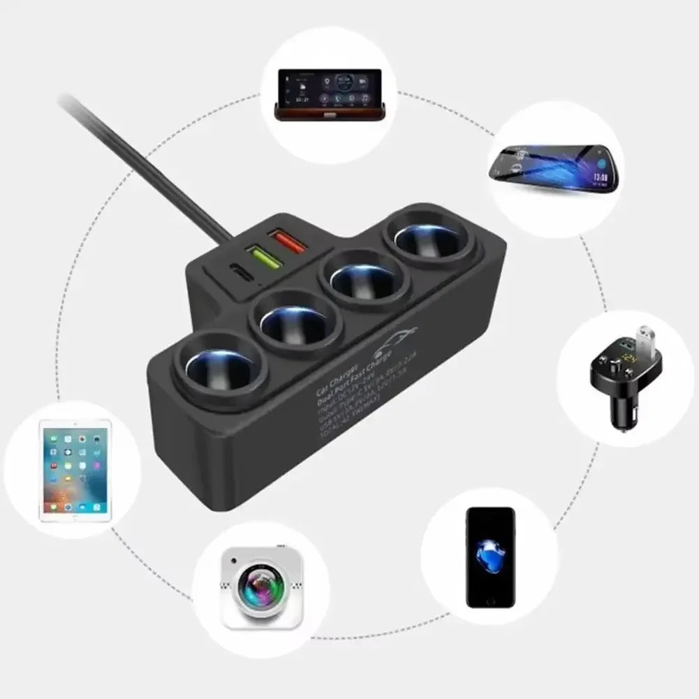 PD QC3.0 Dual USB Socket 120W Car Cigarette Lighter Splitter 12V 24V Fast Charger Plug Phone Power Adapter For Car DVR Dashcam﻿