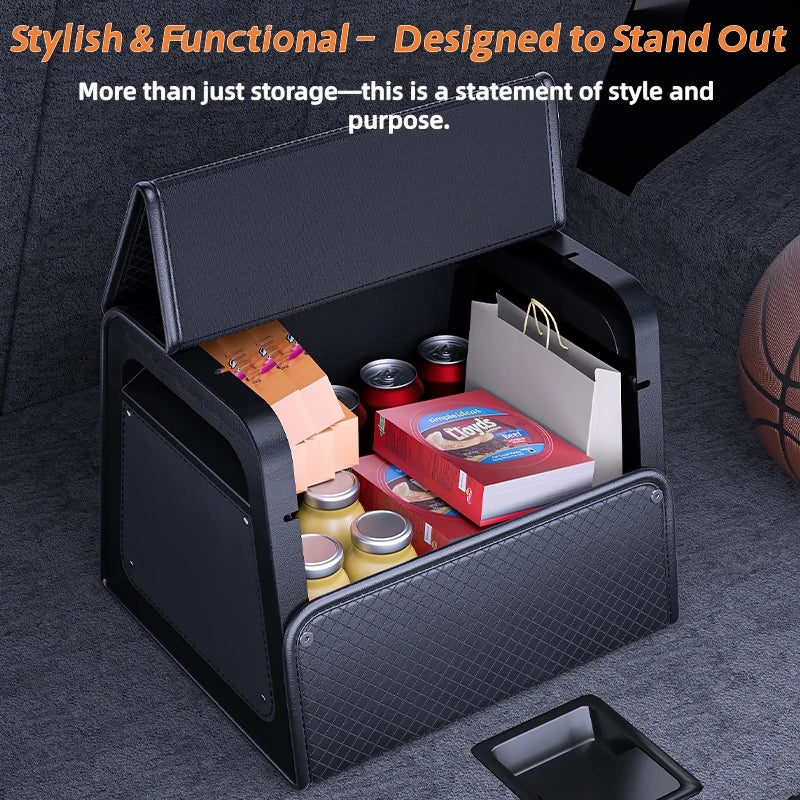 Car Trunk Organizer with 4-Point Magnetic Closure – PU Leather, Reinforced ABS Frame, Fits SUV, Sedan, and Home Use
