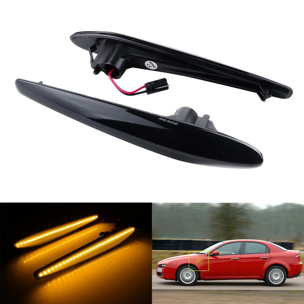 For Alfa Romeo Brera Spider 939 159 Estate LED Turn Signal Indicator Side Repeater Light Black Lens L+R