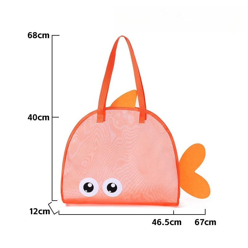 Kids Fish Shape Mesh Beach Bag Lightweight Toy Storage Bag Portable Handbag for Children Summer Seaside Pool Outdoor Organizer