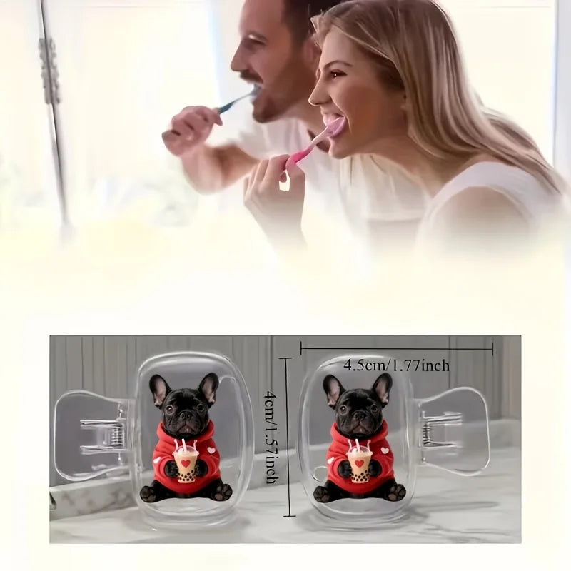 2pcs French Bulldog Portable Dustproof Odorless Toothbrush Case Ventilation Holes to Keep The Brush Heads Clean And Dry Gift