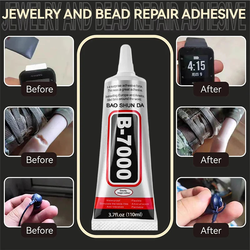 15ML 50ML 110ML B-7000 Clear Contact Universal Glass Plastic DIY Glue B7000 with Precision Applicator Glue B-7000 Mobile Phone Screen High-Strength Waterproof Adhesive Includes precision tweezers.