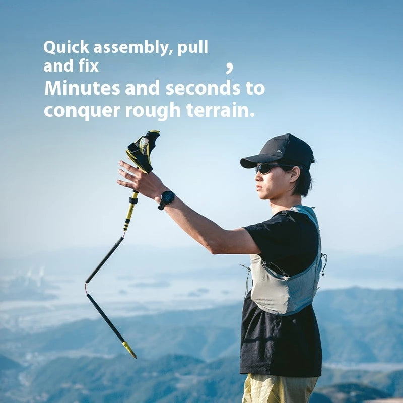 Naturehike Carbon Fiber Folding Walking Stick 4 Sections Lightweight Camping Mountain-climbing Hiking Trekking Pole 110cm 120cm