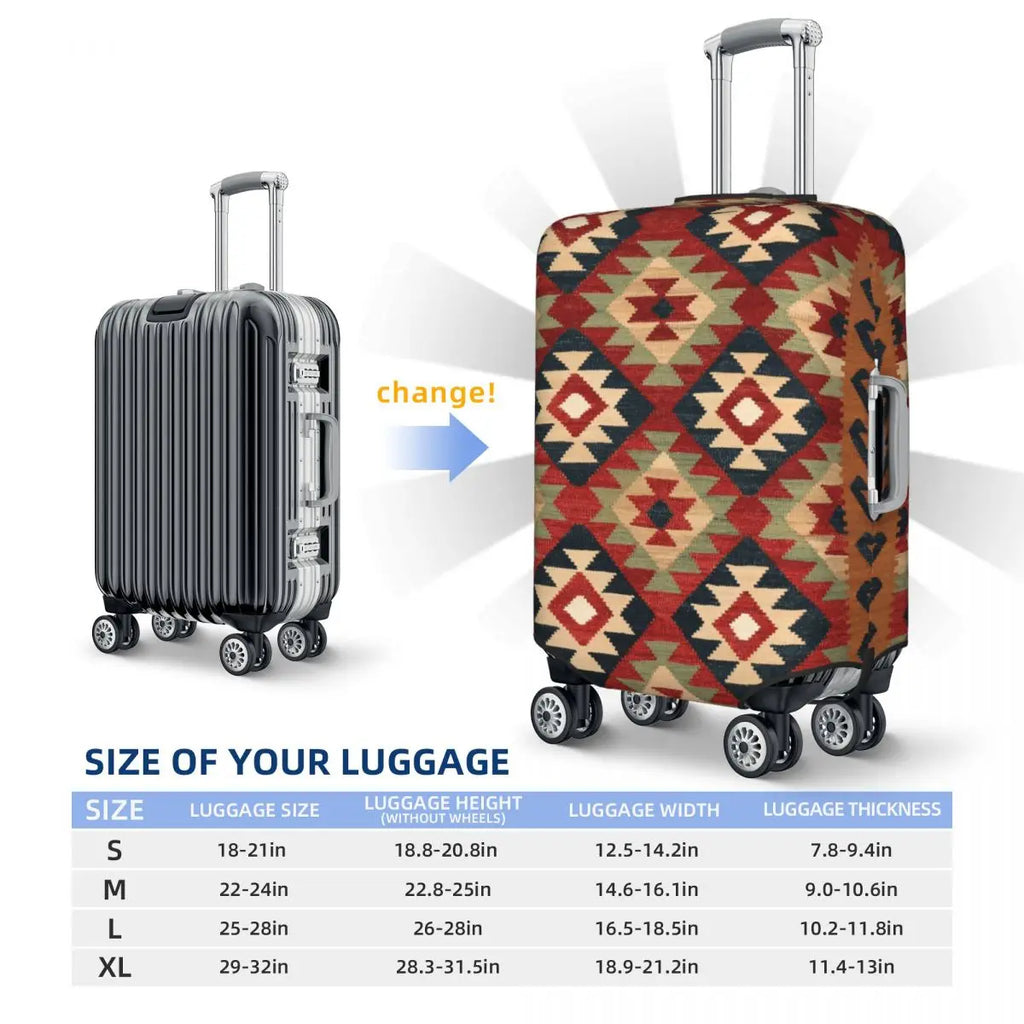 Vintage Turkish Kilim Suitcase Cover Washable Bohemian Geometric Diamond Tribal Ethnic Art Luggage Covers Protector