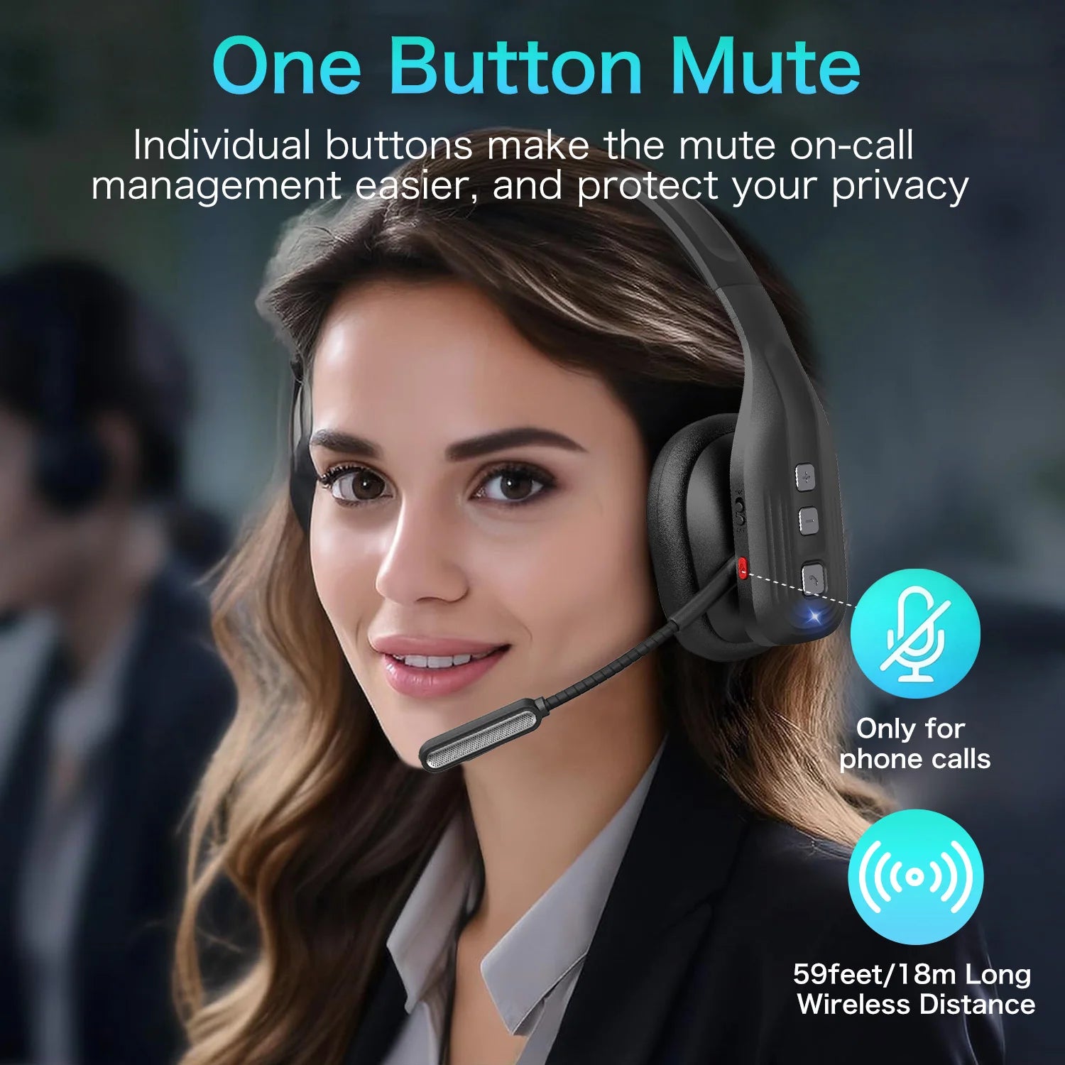 Truck Driver Headset with Dual Mic Noise Cancelling Bluetooth 5.3 Headphones Wireless Earbuds with Hands-Free for Office Driving