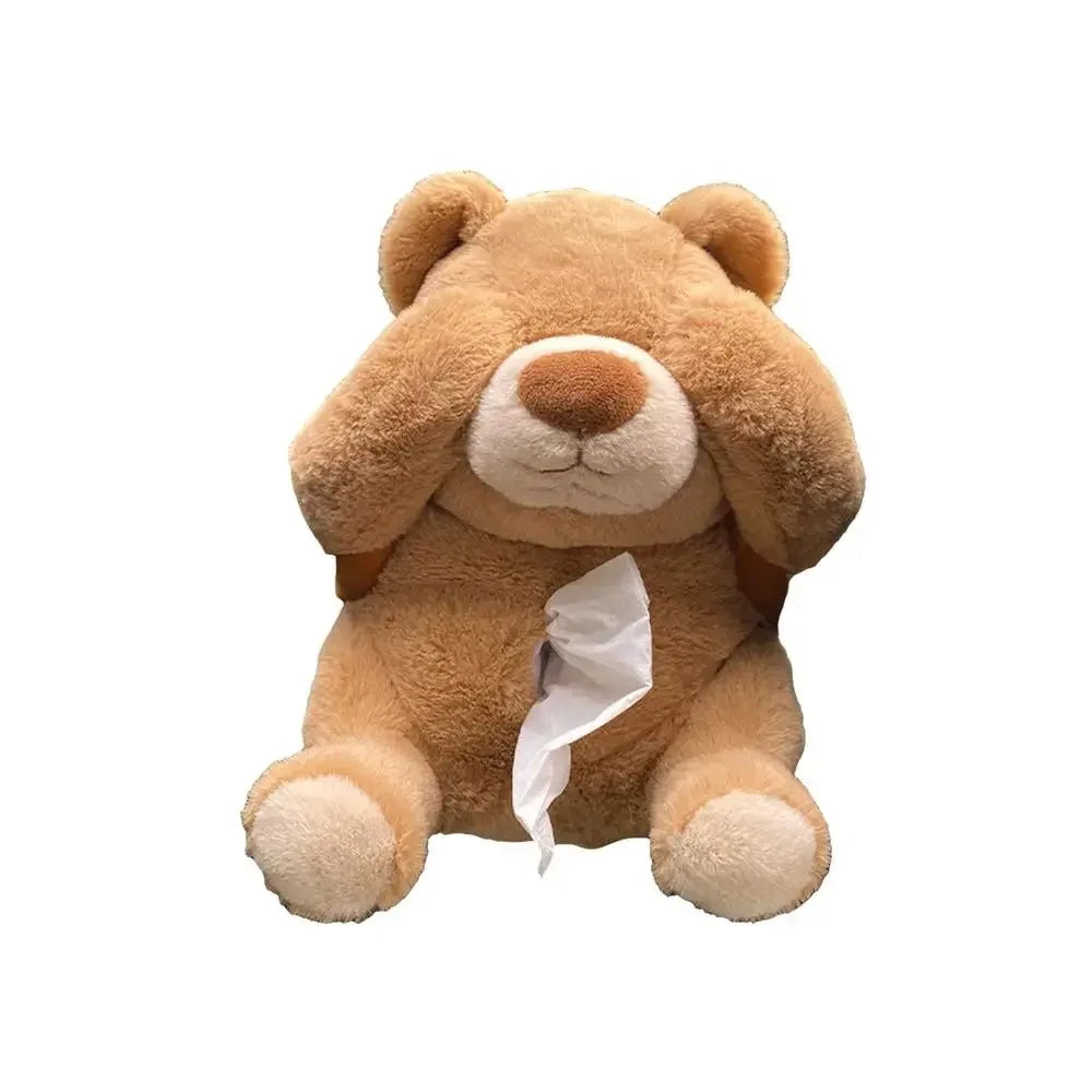 Plush Bear Car Tissue Box 2-in-1 Car Tissue Box and Trash Can Cute Napkin Tissue Paper Holder Creative Car Armrest Tissue Case