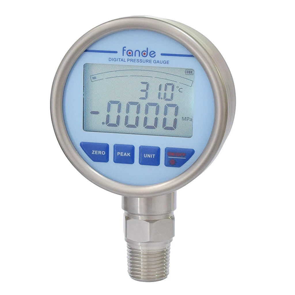 FANDE Digital Hydraulic Pressure Gauge with Temperature  Diaphragm 316L LCD Stainless Steel Gas Liquid Fuel Manometer