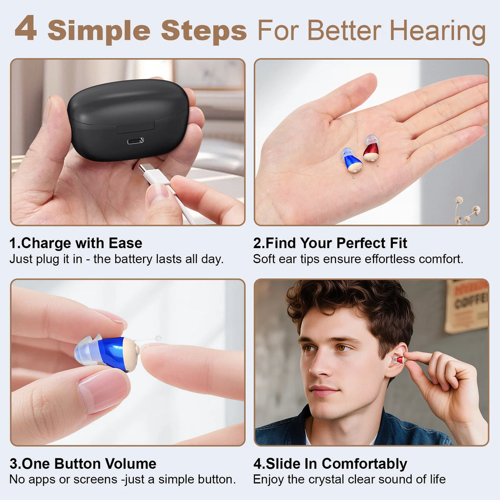 Mini Rechargeable Earphones, Headphones For The adults, hearing amplifiers earbuds aids With Magnetic Charging Box