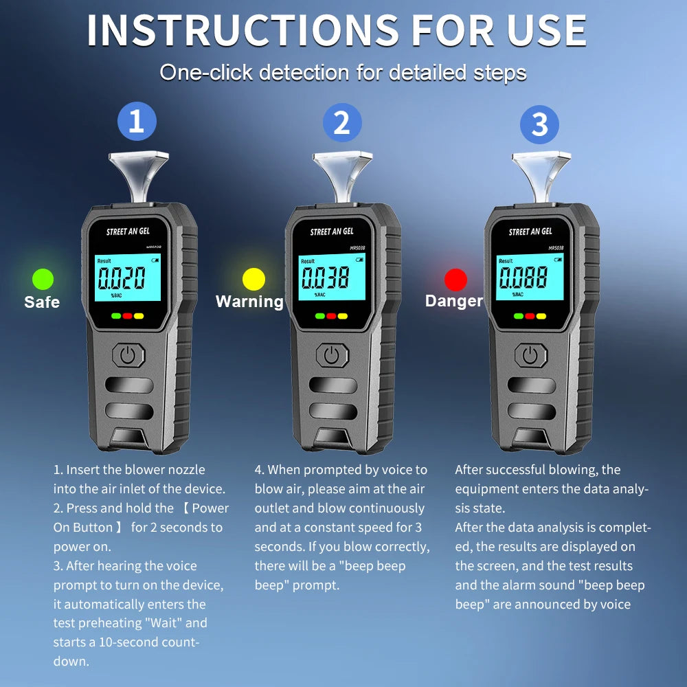 Portable Alcohol Tester with Voice Broadcast LCD Display Breath Alcohol Analyzer Breathalyzer Drunk Driving Checker for Personal