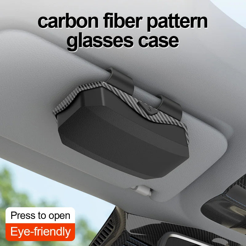 Universal Carbon Fiber Press Car Sunglasses Holder, Sun Visor Anti-Scratch Eyeglasses Storage Box, Car Interior Upgrade Part