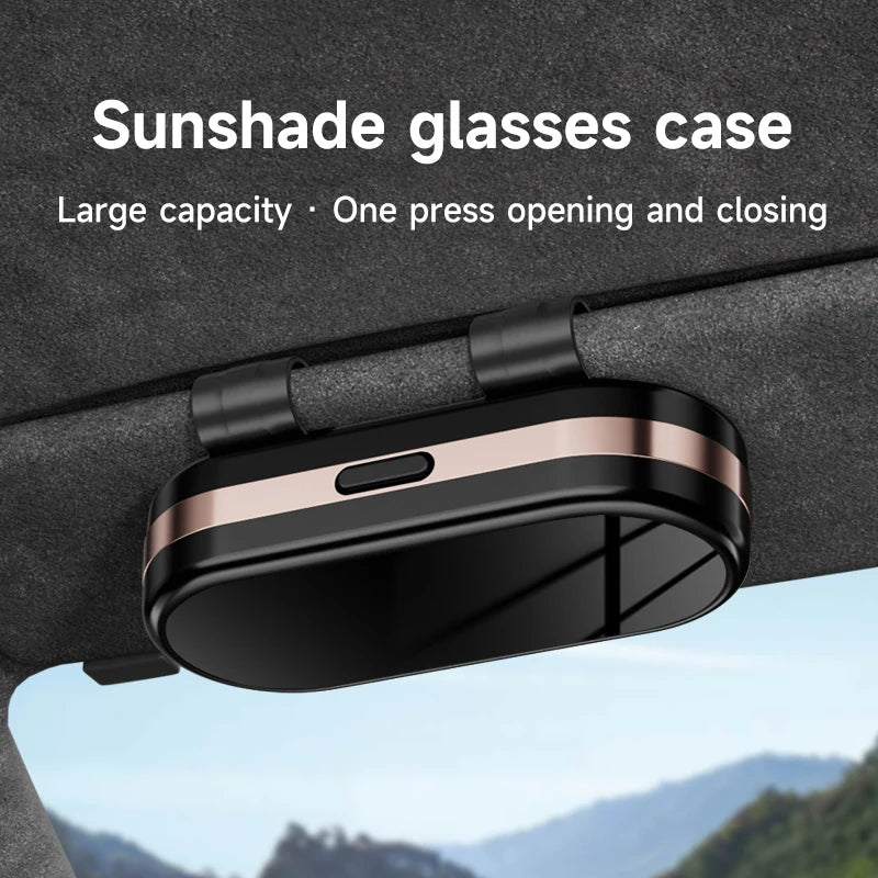 Car Mirror Glasses Case ABS Electroplating Proces, Double Clip for More Stability, Built-in Thick Sponge Protection Glasses Case