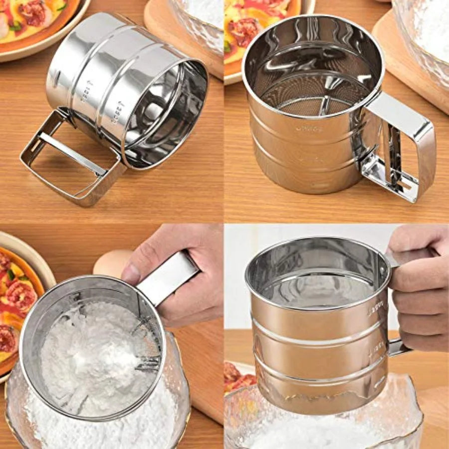 Flour sieve stainless steel material manufacturing, Coffee Sieve Cup, Semi Automatic 2 Cup Sifter for Baking Fine Mesh Pastry S
