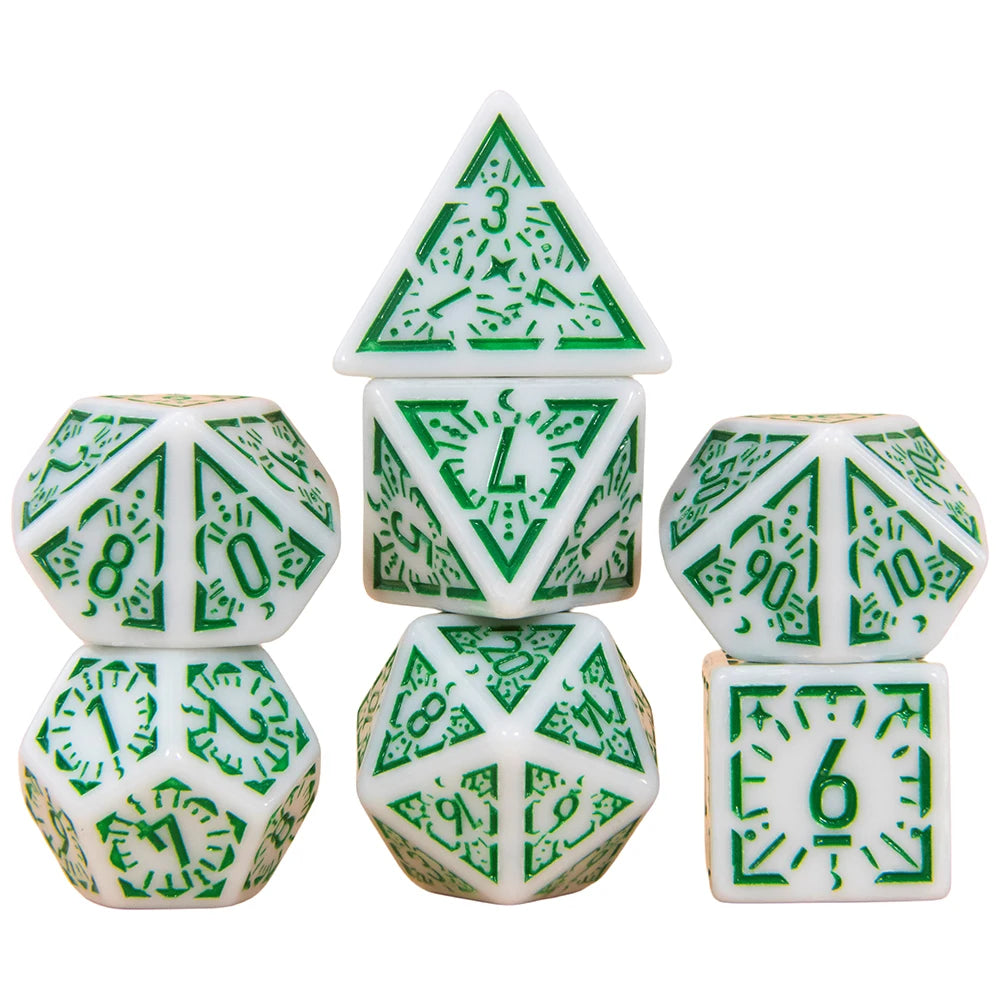 DND Dice Set 7pcs Textures Pattern Polyhedral Dice for DND Role Playing Game Accessories