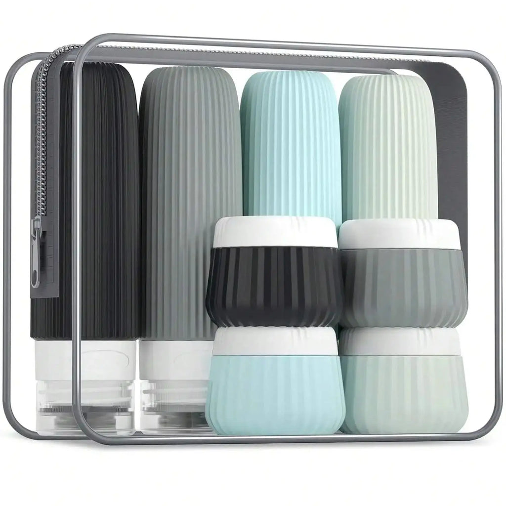 Travel Toiletry Bottles 【8Pcs】Set, 3 Ounces (about 85 Grams), Travel Toiletry Containers, Leak-Proof Squeezable Silicone Travel Essential Cream Jars. 【Travel】Seasonal and 【Ship and Plane】Travel Essentials