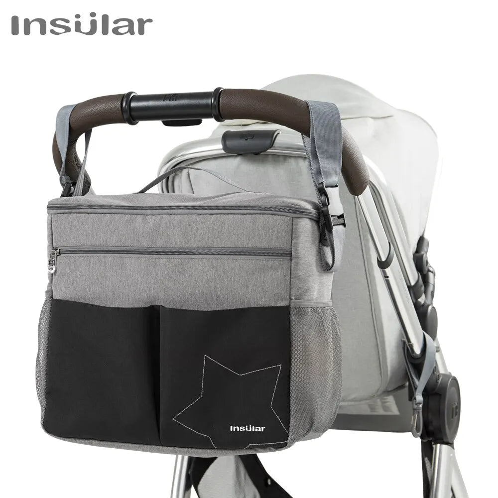 Insular Large Capacity Diaper Bag, Solid Polyester Mommy Bag, Outdoor Travel Nursing Bag with Insulation Design for Stroller