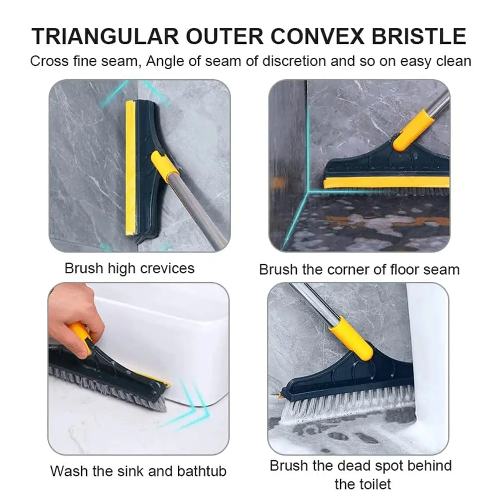 Scrub Brush Tile Cleaner Brush with Scraper with Squeeze 3-Section Adjustable Bathroom Brush with Long Handle V-Shaped Bristles
