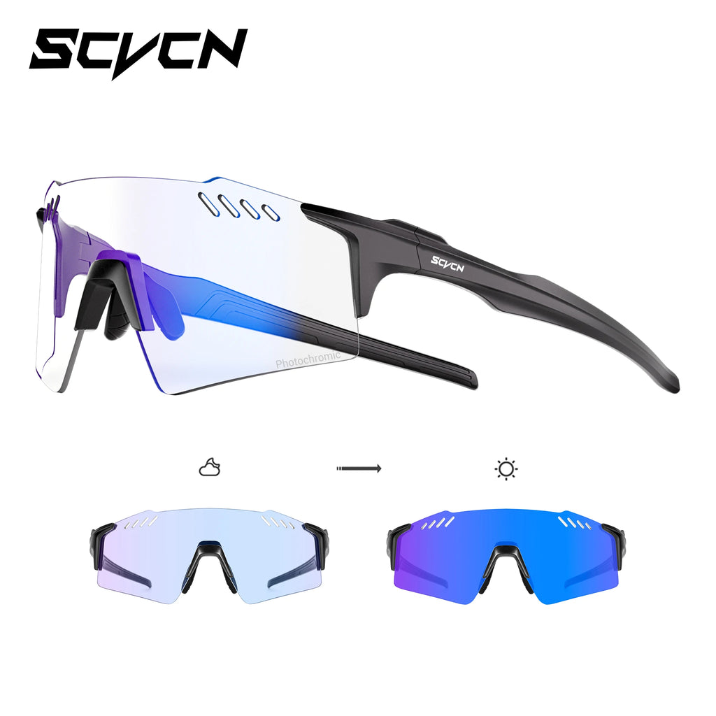 SCVCN Frameless Cycling Glasses UV400 Photochromic Bicycle Riding Eyewear Bike Running Equipment Sports MTB Outdoor Sport Hiking