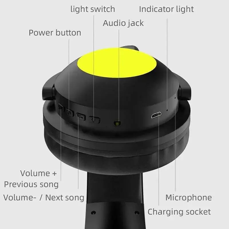 Head Mounted Cat Ear Glowing Bluetooth Earphones, High-definition Microphone, Foldable Storage, Compatible With Multiple Devices
