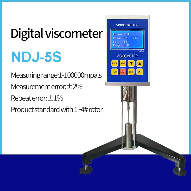 NDJ-8S Digital Rotary Viscometer with 4 Rotors Lab Viscosity Meter Tester Paints Adhesives Greases Cosmetics Accuracy ±3.0%