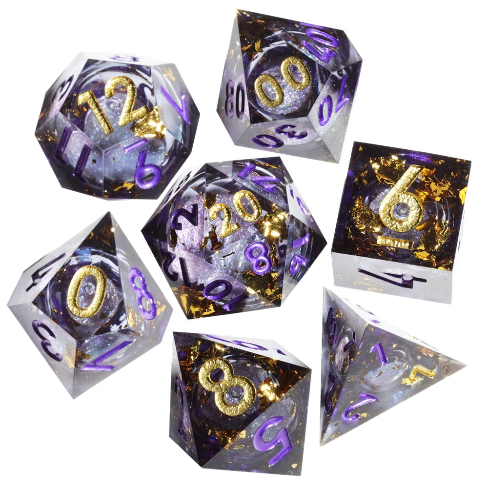 MINI PLANET Gold Sand Liquid Core Dice D&D Set Handmade Polyhedral Resin Dice With Sharp Edge For TRPG DND D6 D20 Dice Games