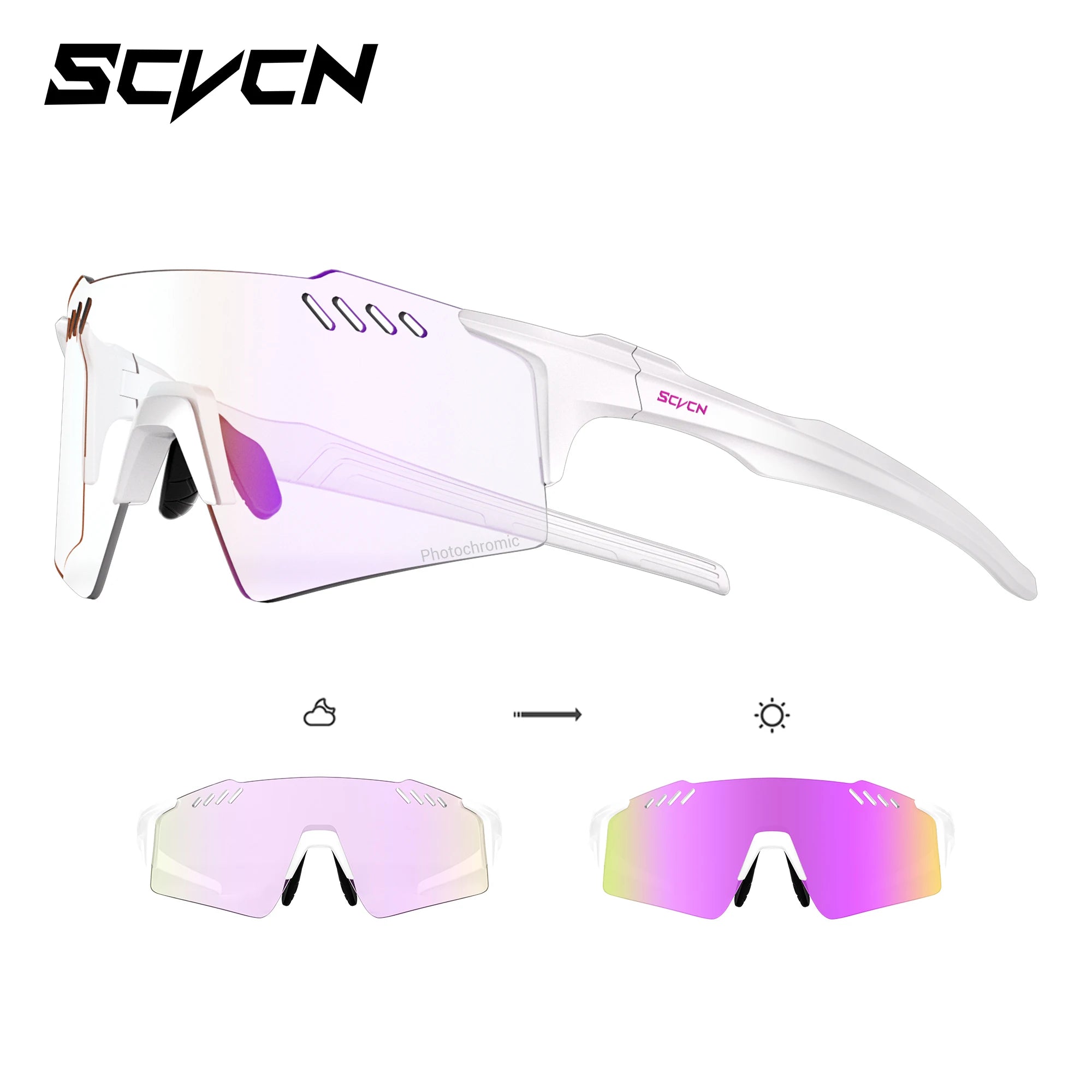 SCVCN Hiking Eyewear Fashion Rimless Cycling Glasss Outdoor Sports Running Drving Sunglasses for Men Goggles Mtb Bicycle 1 Lens