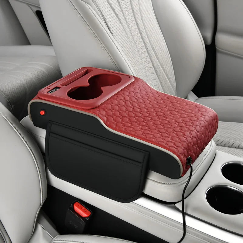 A Multifunctional Car Armrest Box with Interchangeable Cover, Featuring a Starry Laser Projection, Side Light-Emitting Strips, Dual Type-C/Usb Charging Ports for Mobile Phones, Easily Transforms into a Cup Holder, Tissue Box,