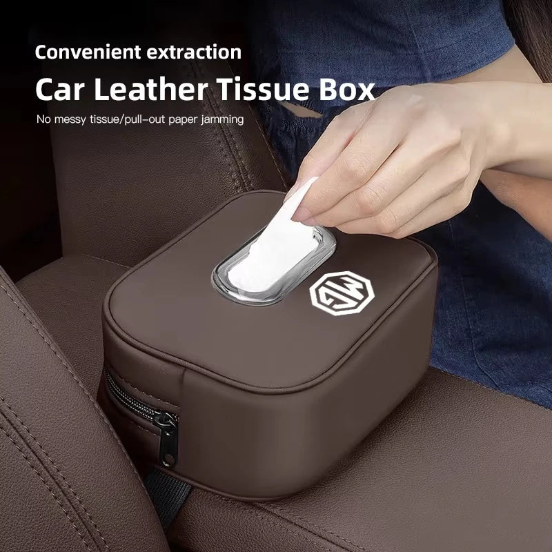 Leather Car Tissue Bag Back Seat Sun Visor Armrest Tissue Box Compatible MG ZS GS MG3 MG5 MG6 MG7 GT Cyberster